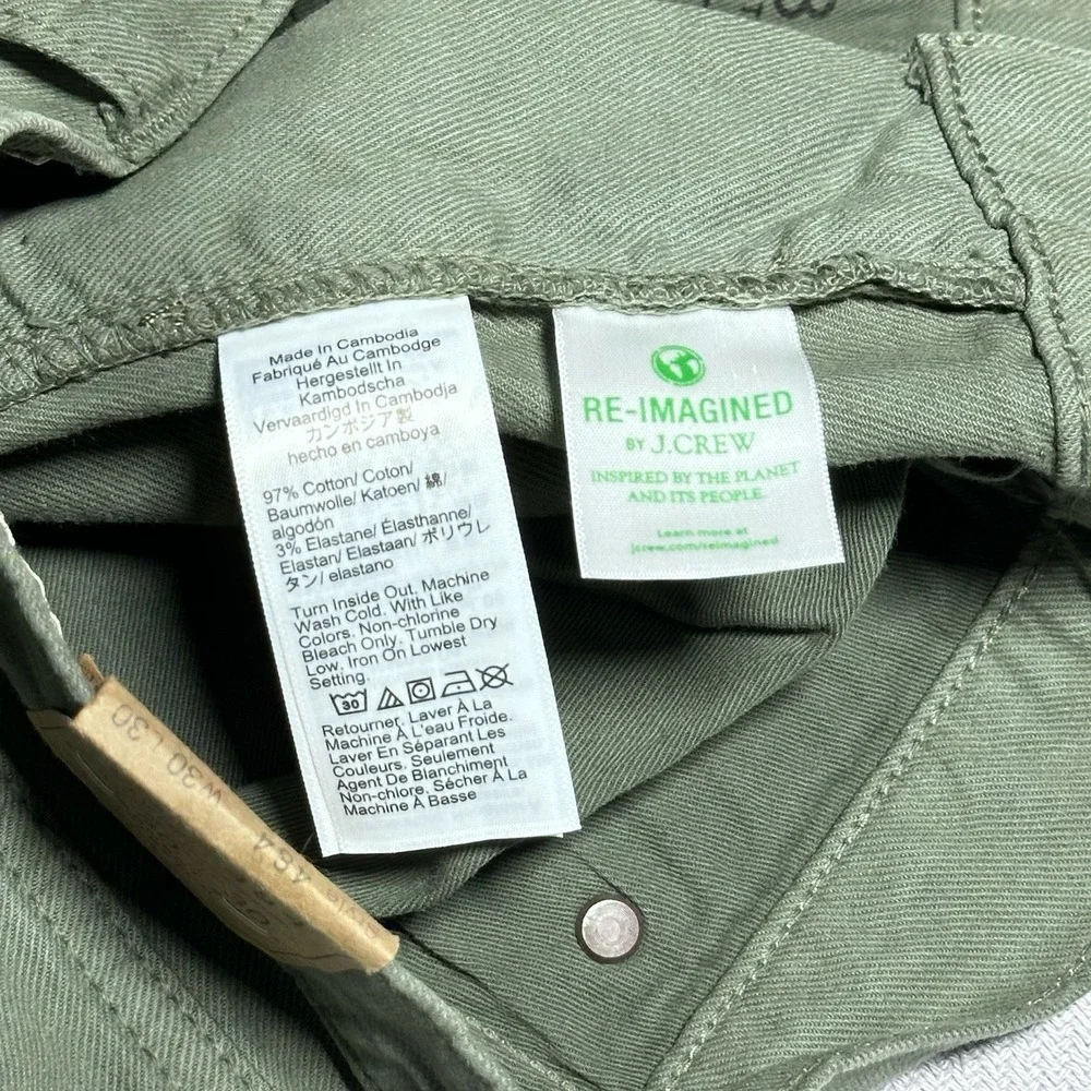 NEW‎ J Crew 484 Stretch Slim Tapered Leg Green Khaki Pants Mens Size 30x30 NWT